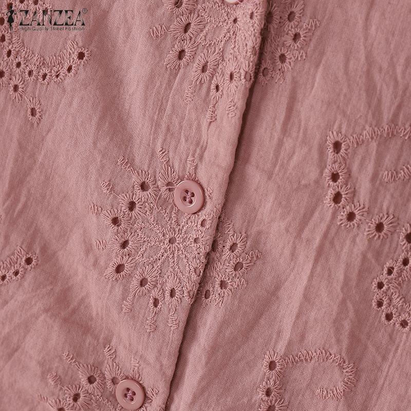 ZANZEA Женские летние кружевные рубашки с V-образным вырезом и рукавом-фонариком 3/4