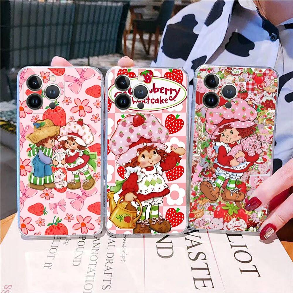 Девочка Розовый Клубничный S-Бисквитный Торт Для IPhone 17 16 15 14 13 12 11 Pro Max Plus Прозрачный Мягкий ТПУ Чехол для Телефона