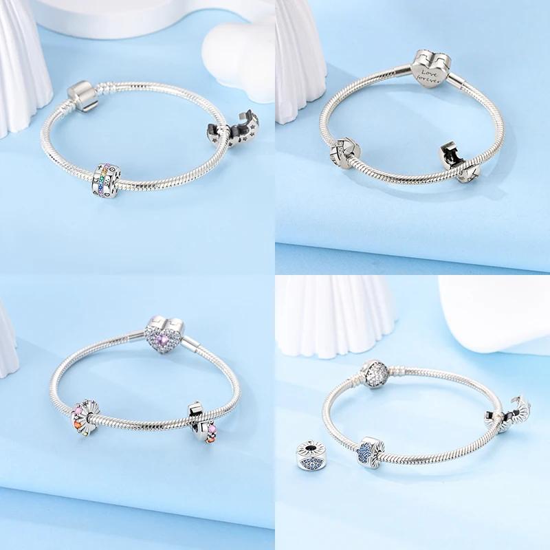 Шарм-клипса для браслета, клипса-замок, стопорная бусина, медная разделительная бусина, европейские открывающиеся бусины «Солнце, Луна, Звезда», подарок