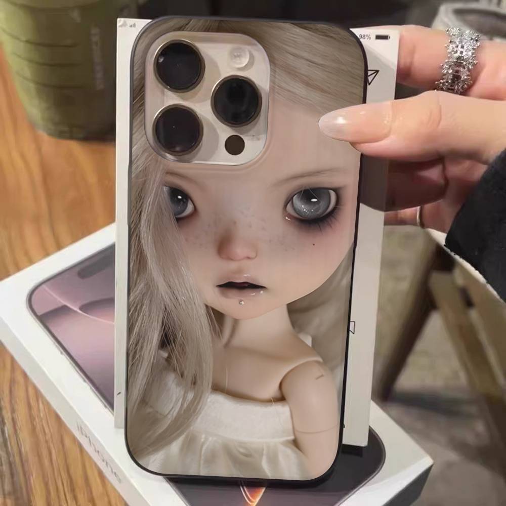 Темная милая кукла Арт для IPhone 16 15 14 13 12 11 17 Pro Max Plus Волна Гофрированный чехол для телефона Защитный от падения