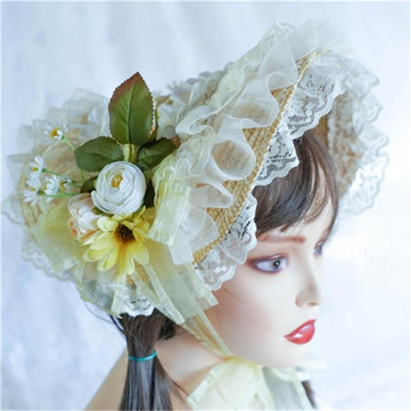 Летняя шляпа-лолита Кружевные fascinator для женщин Вечеринка с чаепитием Солнцезащитная шляпа Викторианский чепчик
