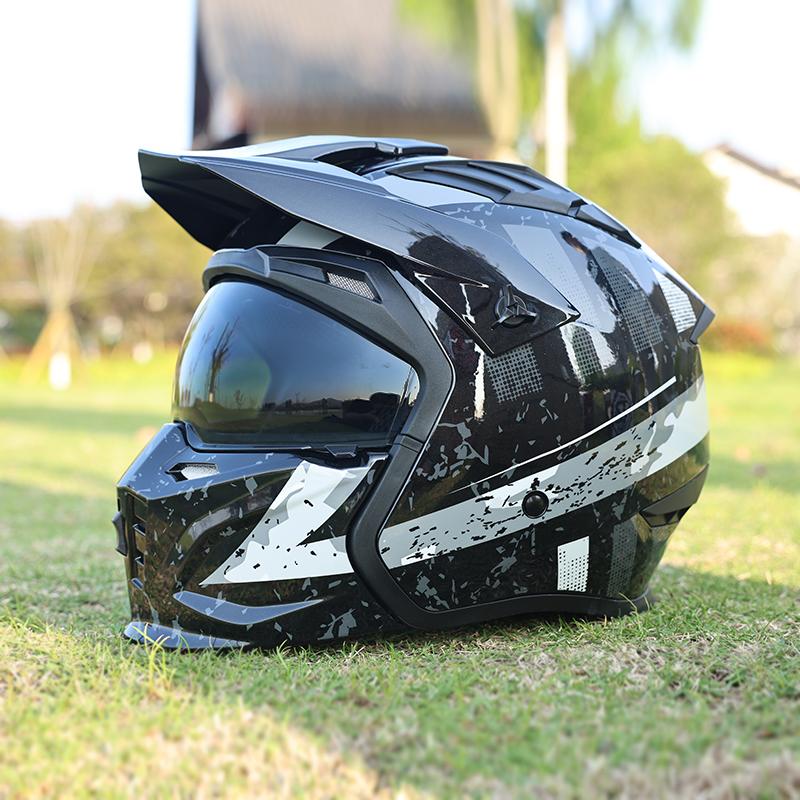 Мотоциклетный шлем мужской и женский ретро уличный буллер combination full helmet, летний съемный мотоциклетный тянущийся защитный шлем
