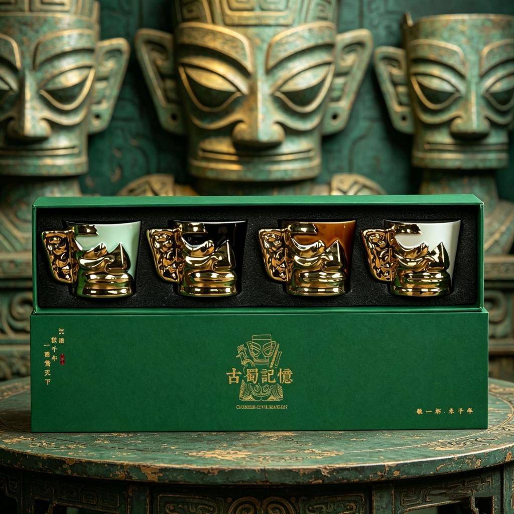 Bronze mask Sanxingdui gift museum collection travel tea set teacup set merchandise business souvenir
