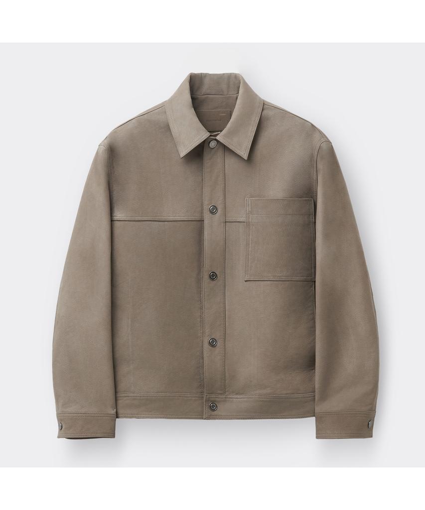 Customellow Beige Leather Trucker Jacket Cwuds26111Bex