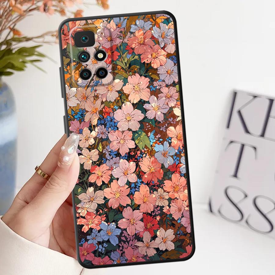 Розовый чехол с цветами для Xiaomi Redmi 10 K60 13C 12C 9A 9C 9T A1 A2 Plus A5 K40 K50 Gaming 12 Мягкая задняя крышка телефона