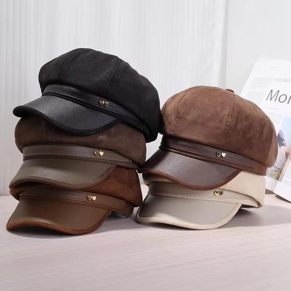 Spliced Women's Octagonal Newsboy Cap Love Baker Boy Hat New Beanie Hat Fall Winter Wear