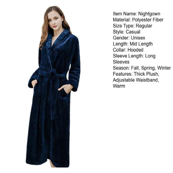Парная зимняя ночная рубашка из плотного кораллового флиса, теплая, со шнуровкой, регулируемым поясом, отложным воротником и карманами, отличная впитываемость воды, средняя длина, женская домашняя одежда
