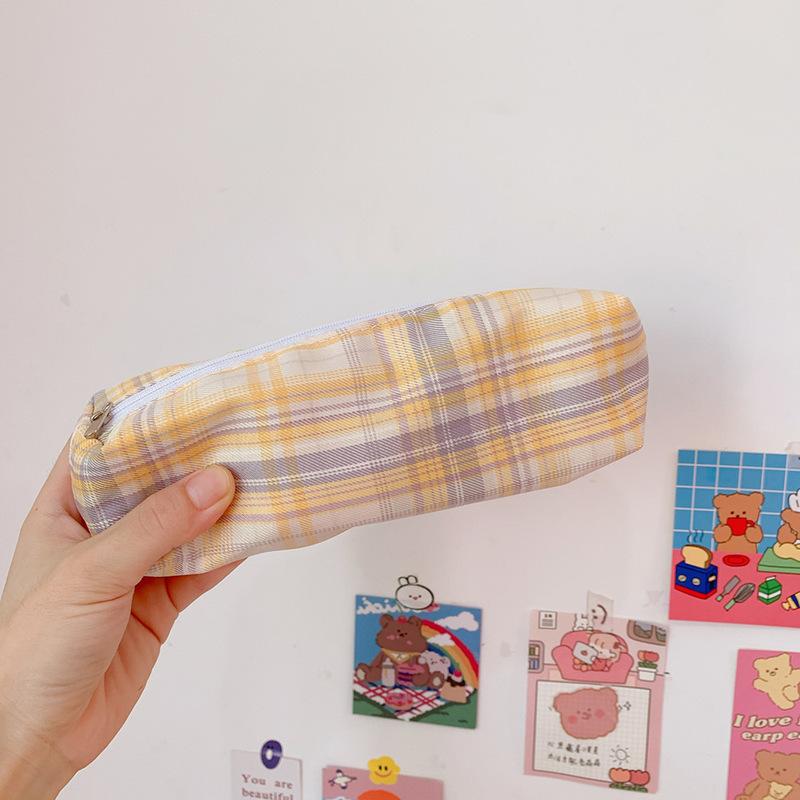 Пенал с клетчатым узором большой емкости Kawaii Пеналы Смешной пенал Мультяшный Школьные принадлежности для студентов Косметичка