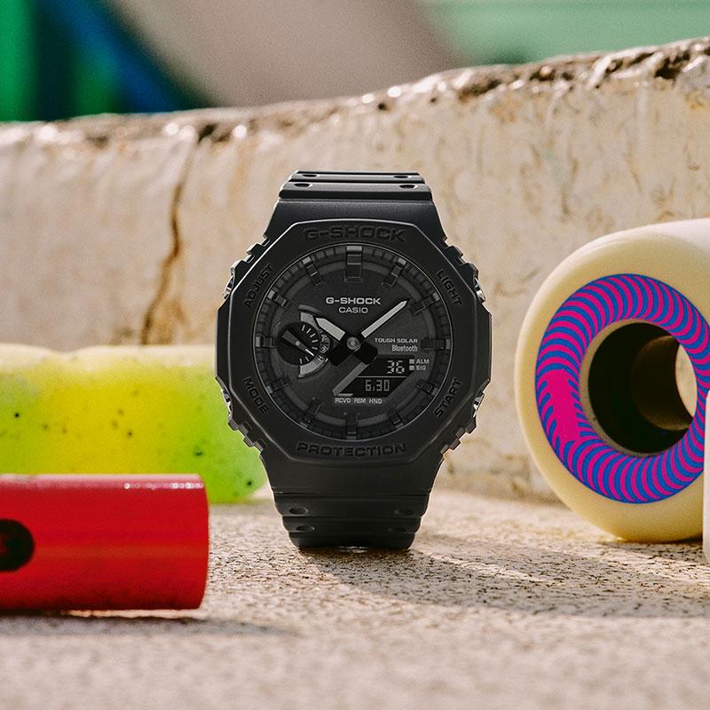 Casio G-Shock Хатиодзи Восьмиугольный Сердечник из Углеродного Волокна Кварцевые Часы на Солнечной Батарее Ремешок из Смолы Мужские часы Черные GA-B2100-1A1PR