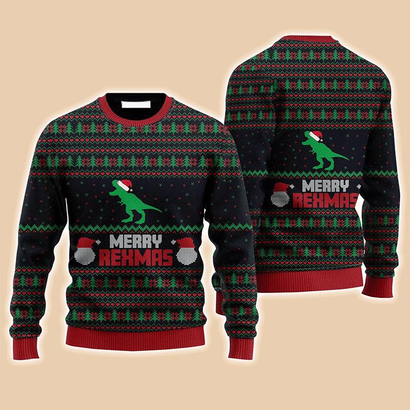 Funny Tree Rex Christmas Ugly Sweatshirts New Fashion Cartoon Dinosaur Graphic Sweater For Women Clothes Xmas Boys Gift Tops GYM