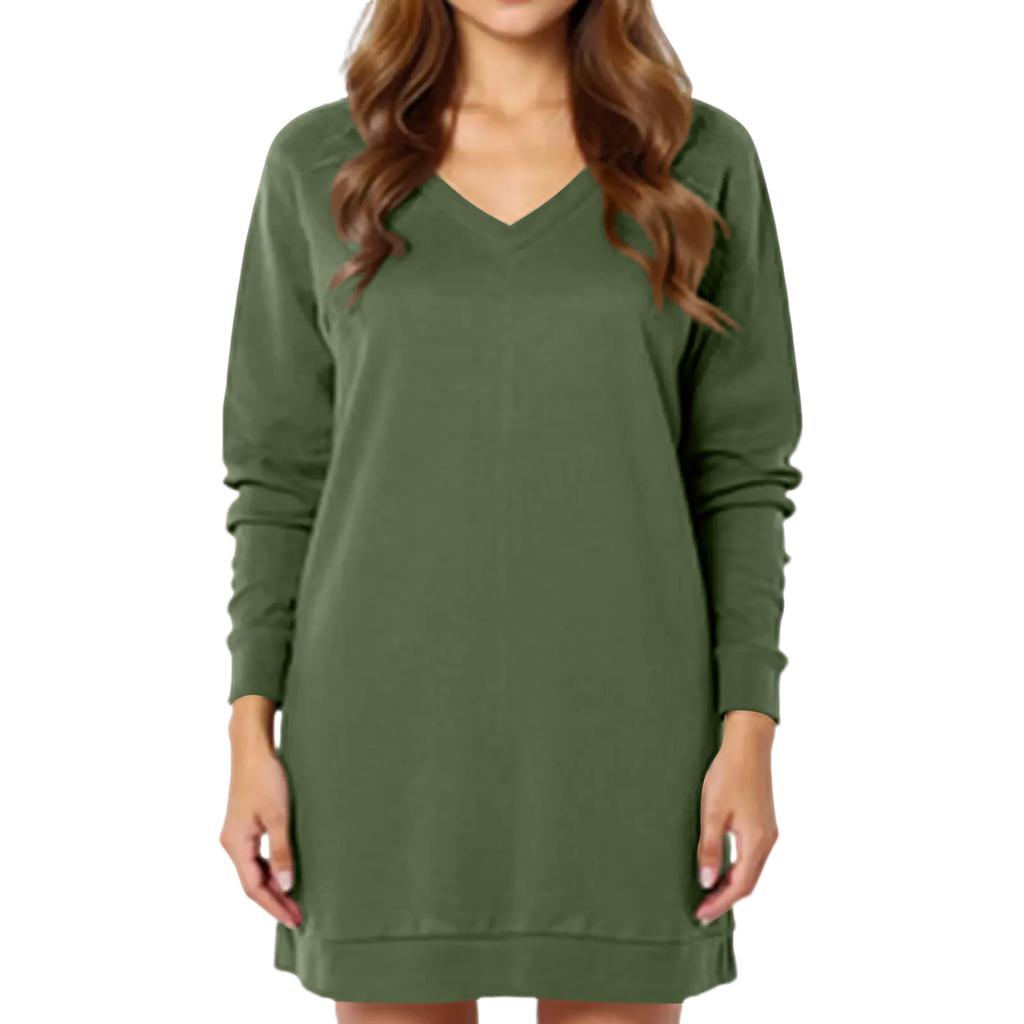 Женский однотонный топ с V-образным вырезом, с длинными рукавами, свободного кроя