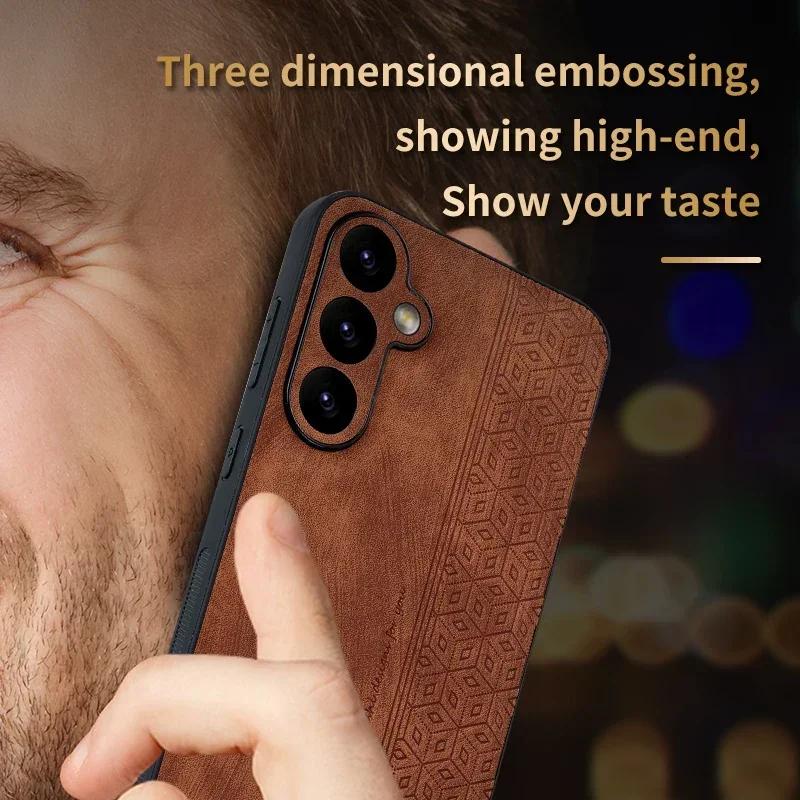 EUCAGR Бампер Чехол из ПУ Кожи для Телефона Samsung Galaxy S26 S25 S24 S23 S22 S21 S20 Plus Ultra FE Мягкая Ударопрочная Крышка