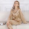Birdtree Silk Female Pajama Suits Long Top and Pant Silk Pajama Sets Pijama Home Suit Autumn Spring