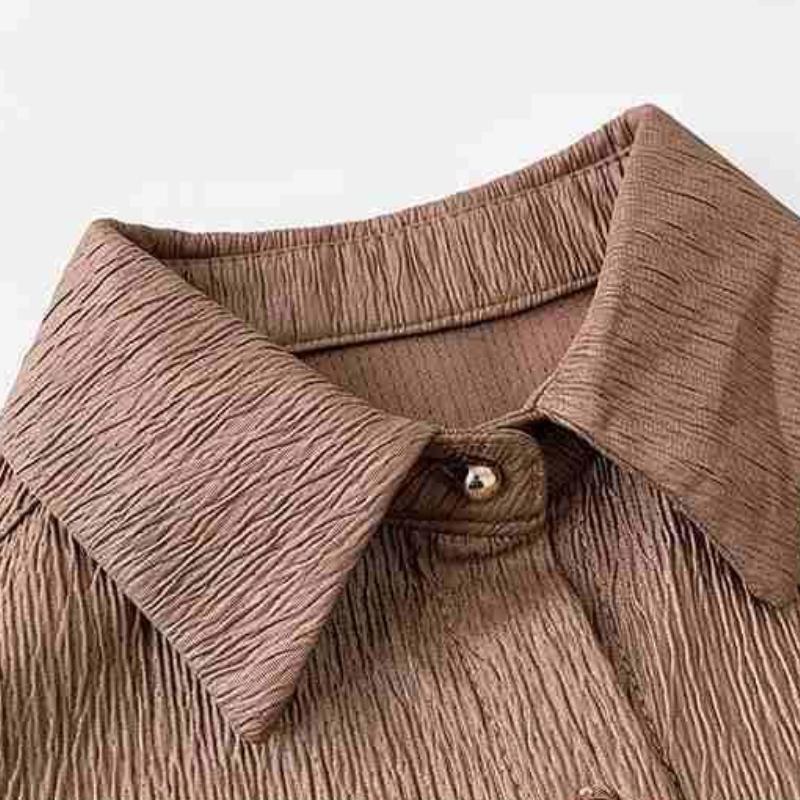 Весна Осень Новая женская однобортная рубашка для поездок на работу Элегантная стильная блузка с воротником-поло в винтажном стиле с длинным рукавом для женщин