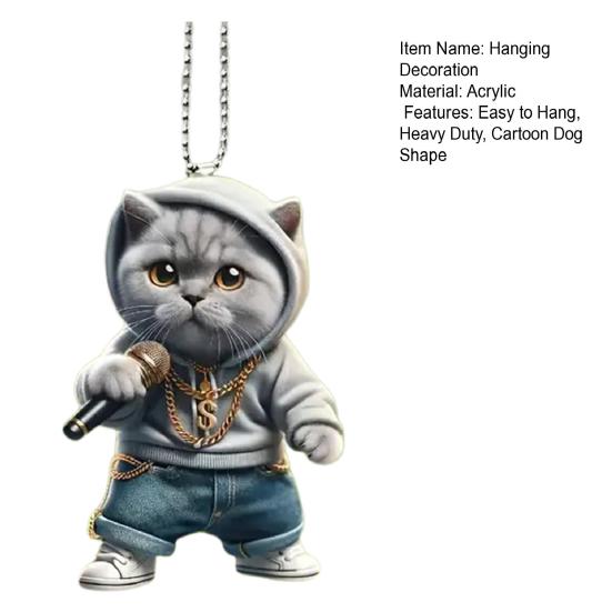 Микрофон Кот Человек Подвесное украшение для дома Рождественская елка для дома Зеркало заднего вида автомобиля 2D Плоский караоке Котенок Акриловое подвесное украшение Мультфильм