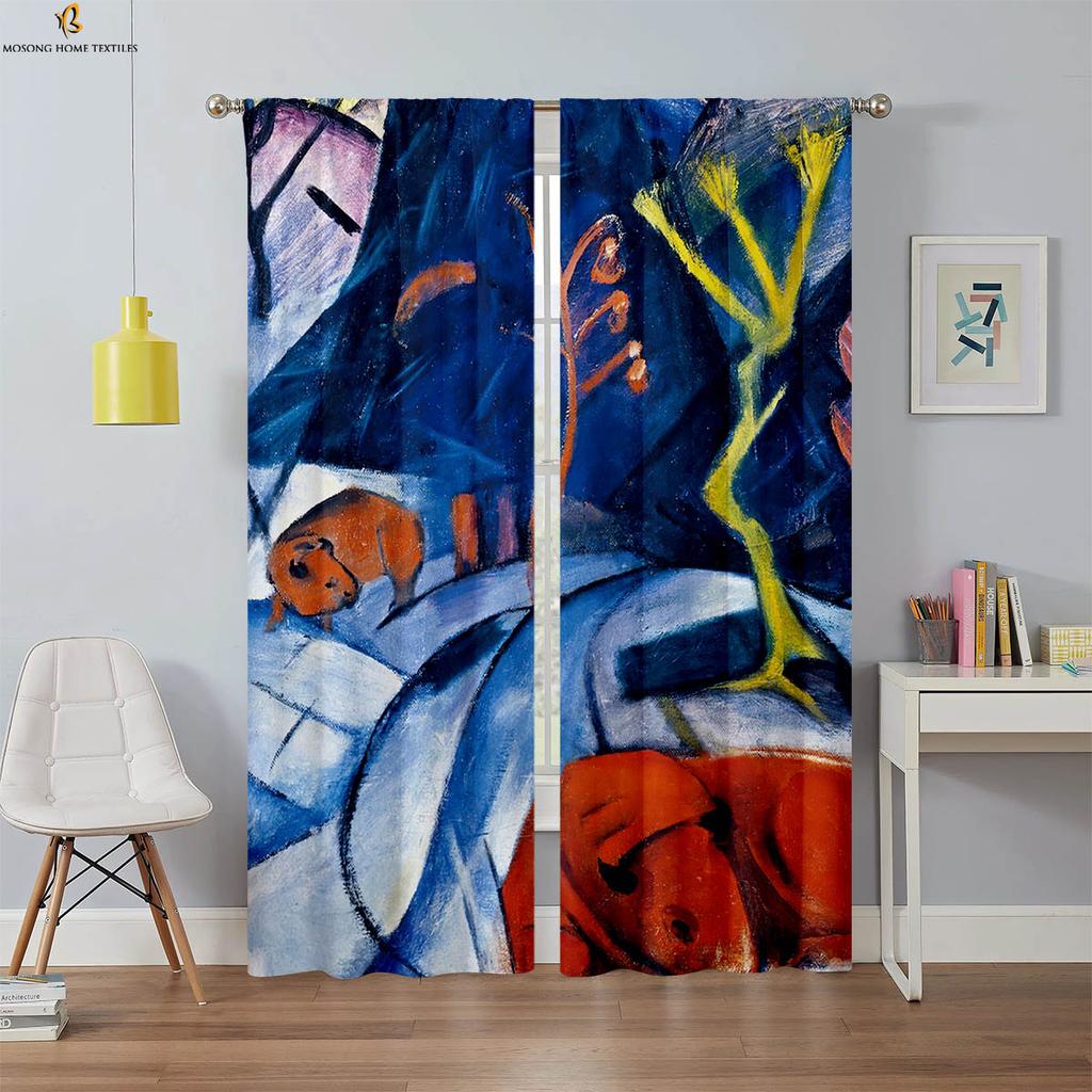 2 шт. плотных штор, пейзаж, картина маслом, 3D-печать, шторы, высококачественные, черные, шелковые, винтажные, декоративные шторы