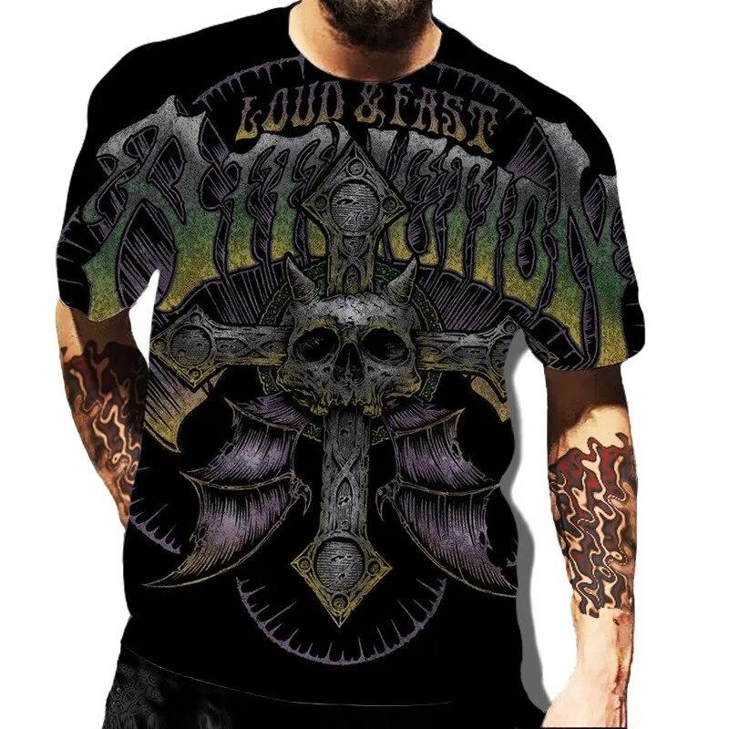 Skull Printed Men's T-shirt Horror Style Summer 3D Short Sleeved Trend Personalized Men's Clothing New Round Neck Men's T-shirts