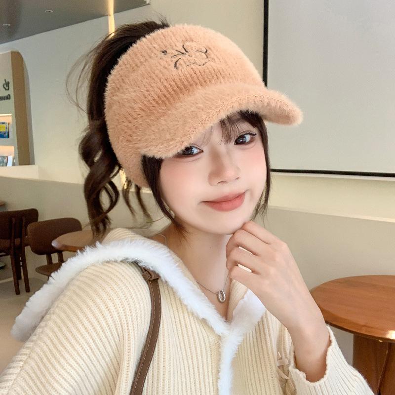 New Hat for Women's Solid Color Versatile Embroidered Knitted Wool Hat for Winter Warm Ear Protection Baseball Cap Thick