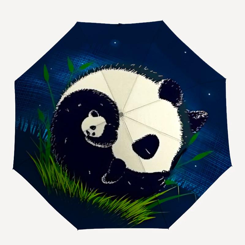 1pc Panda Night Auto Open/close, All-Season Portable Folding Umbrella for Women & Men, Travel, Everyday, Formal Events - Compact Luxury Parasol, Outdo