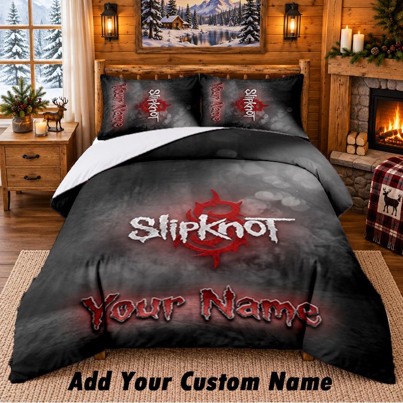 Slipknot Pattern Bedding 3Pcs Set Custom Name, Bed Sheet And Pillowcases For Home Bedroom