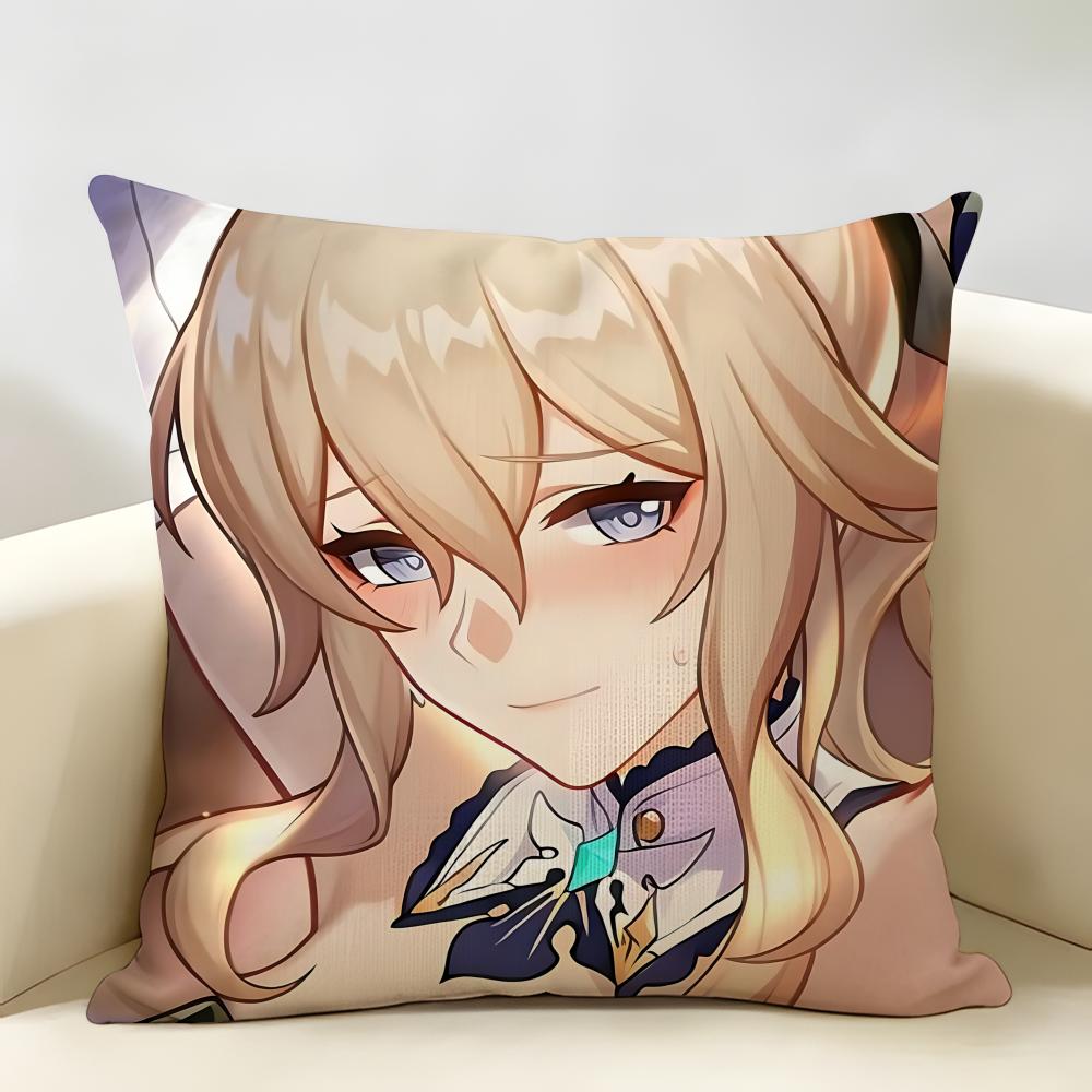 Jean Genshin Game Cushion Cover Natural Linen Organic Fabric DoubleSided Printing Room Sofa Decor Pillow Case