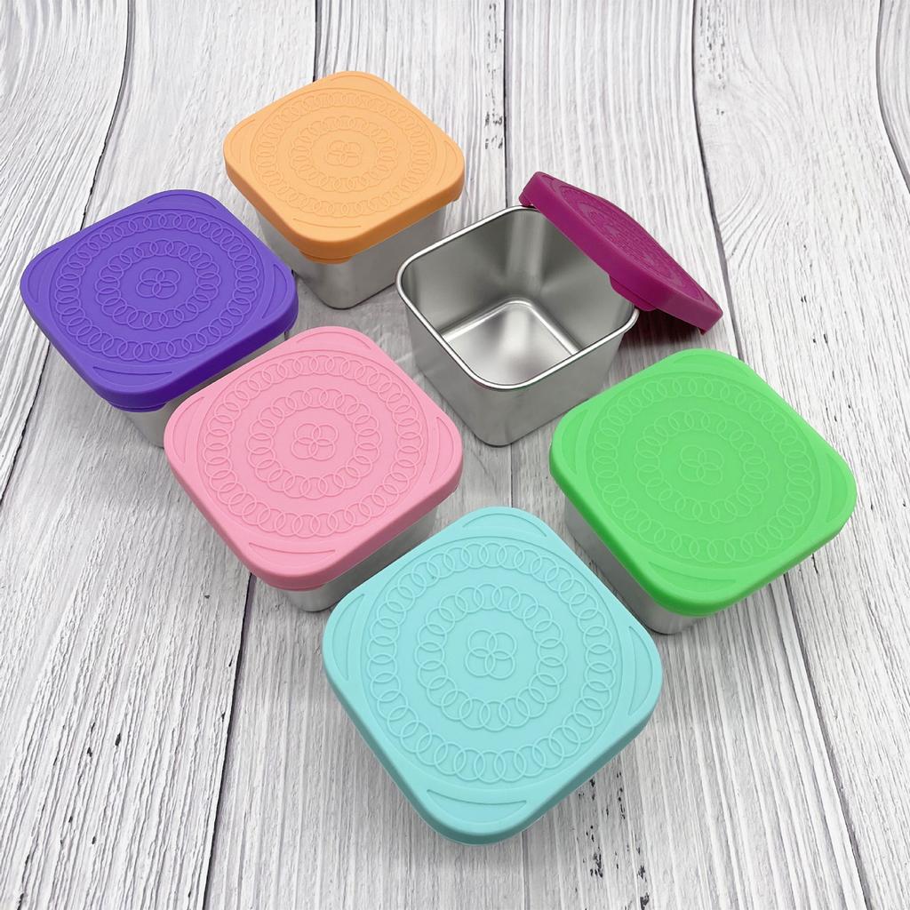 304 Stainless Steel Crisper Lunch Box for Children Silicone Lid Sealed Snack Containers Box Portable Square Sauce Cup