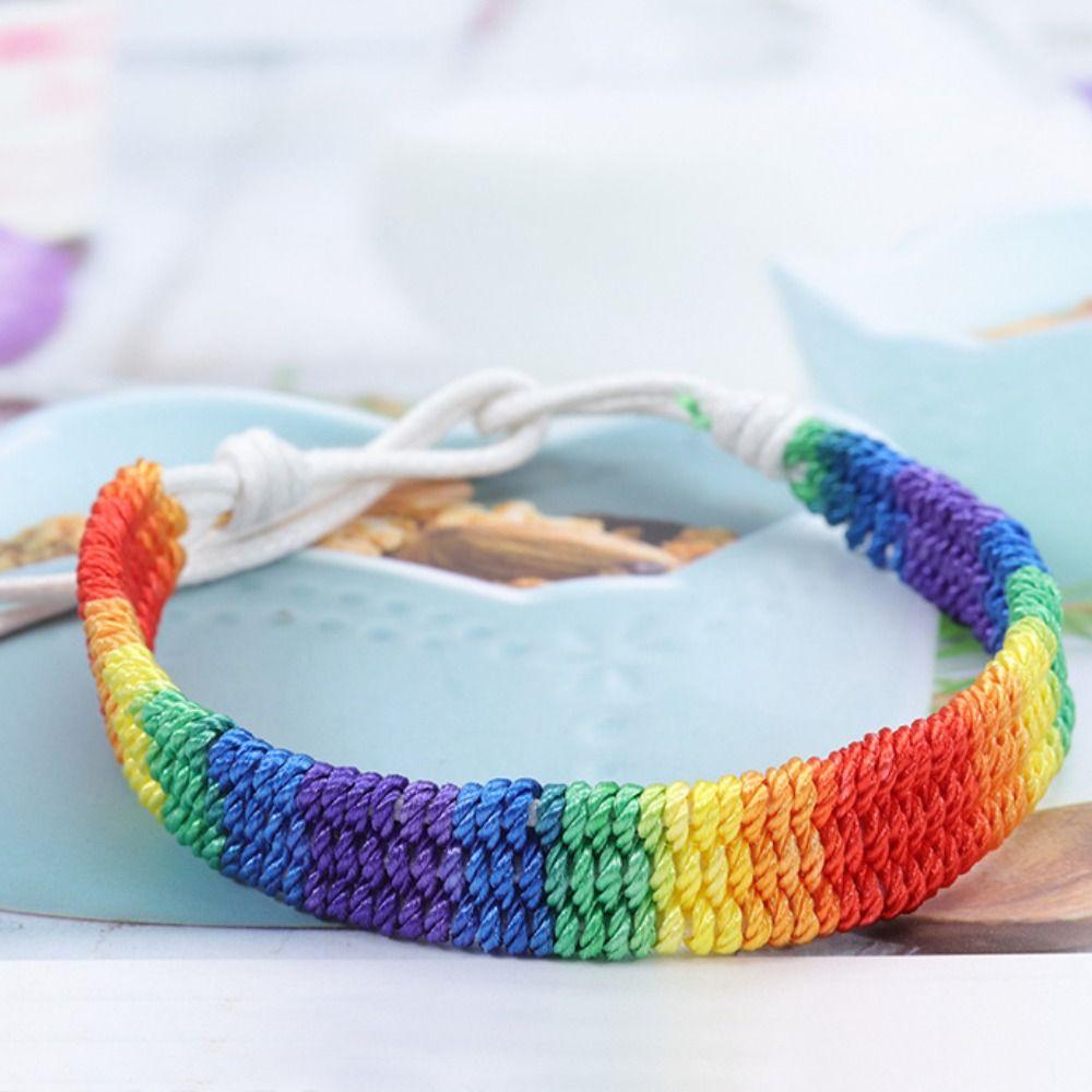 Classic Rainbow Braided String Bracelet Adjustable Bohemian Rope Woven Hand Chain Women