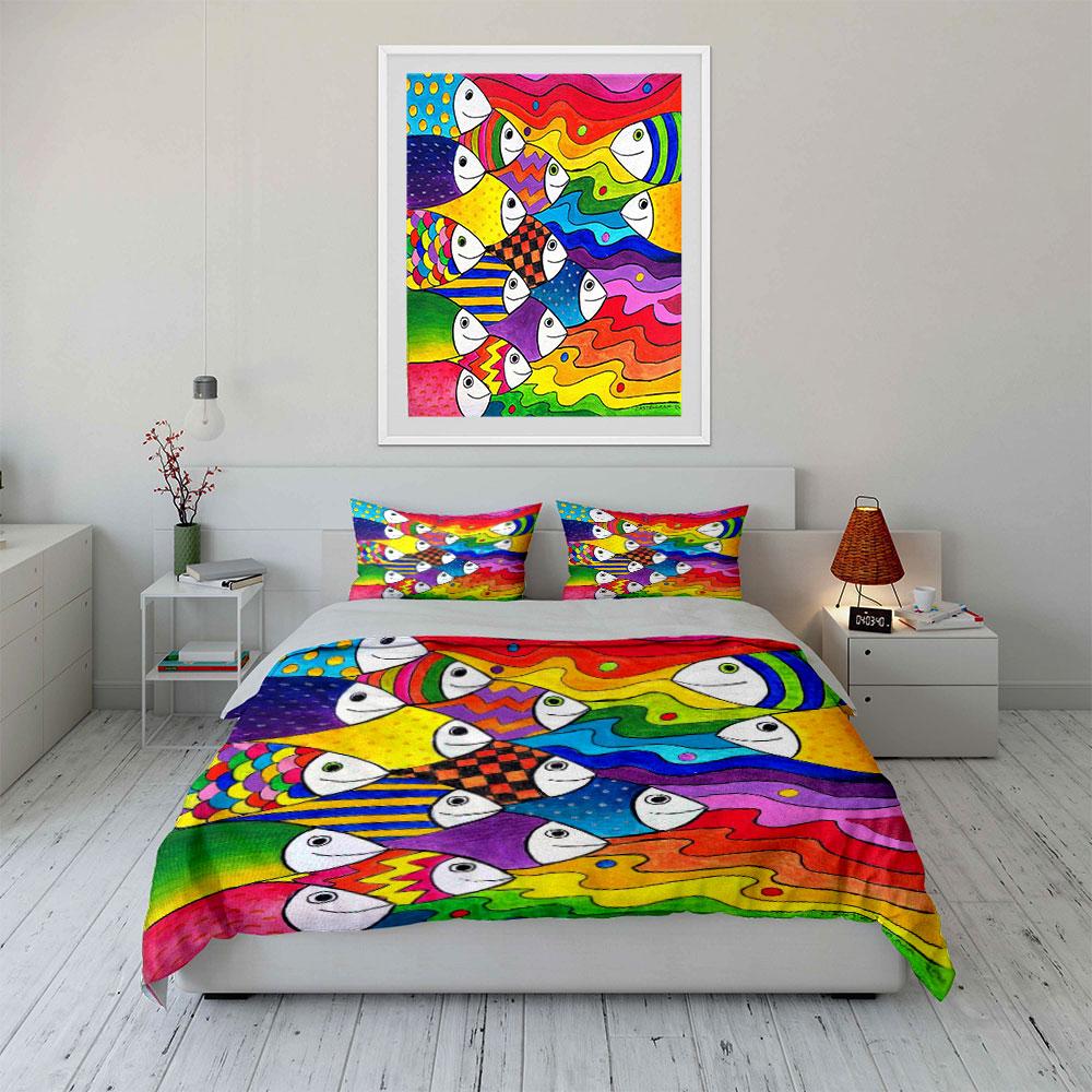 Colorful fish with patterns. Bedding sets Duvet cover sets Duvet covers Pillowcases(1*Duvet Cover 2*Pillowcases without duvet insert)