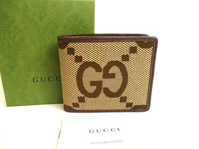 Оригинальный бумажник двойного сложения JUmbo GG Canvas из коричневой кожи #805 Восстановленный