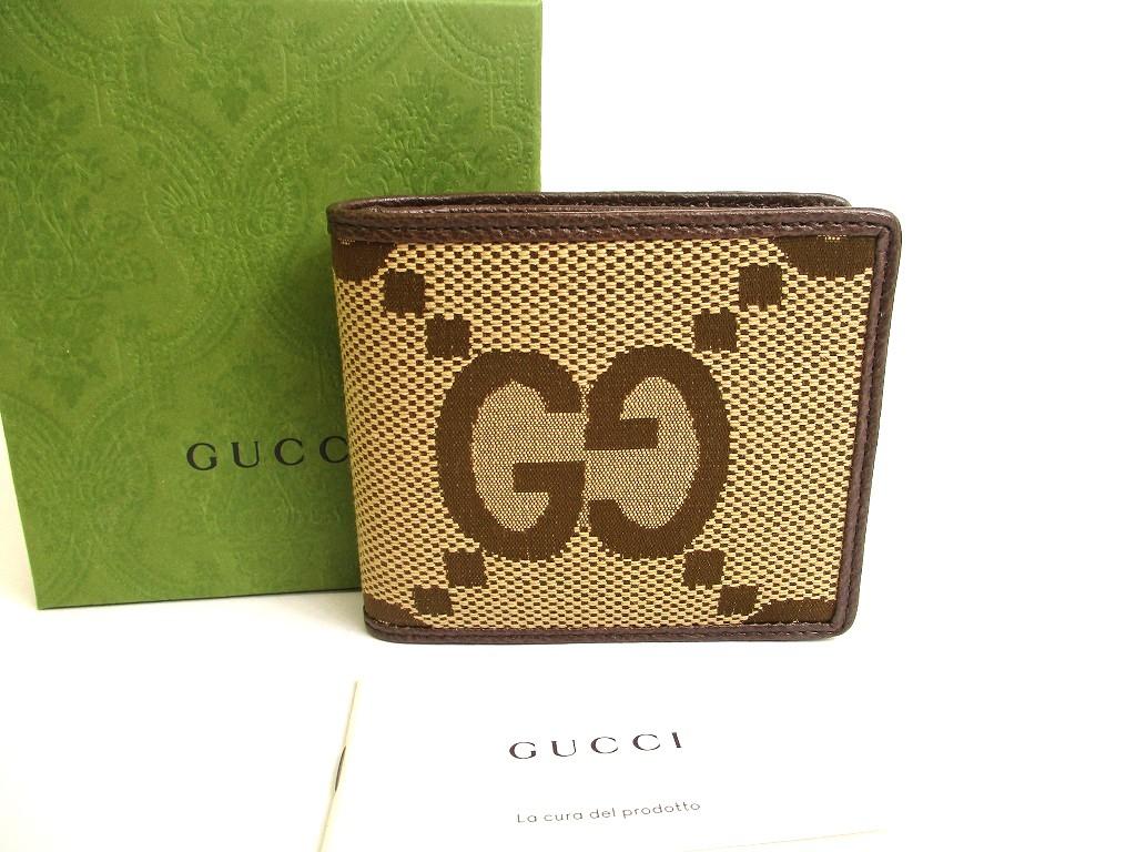 Оригинальный бумажник двойного сложения GUCCI JUmbo GG Canvas из коричневой кожи #805 Восстановленный