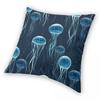 Glowing Jellyfish Square Pillowcase Polyester Linen Velvet Printed Zip Decorative Sofa Seater Cushion Case 45X45