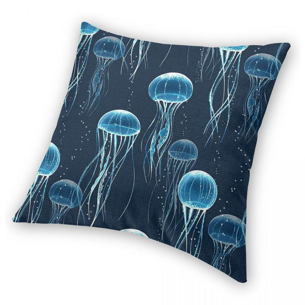 Glowing Jellyfish Square Pillowcase Polyester Linen Velvet Printed Zip Decorative Sofa Seater Cushion Case 45X45