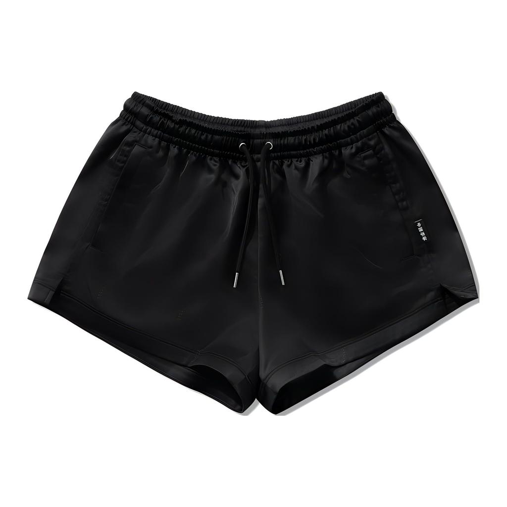 Li Ning Solid Color Mid Waist Drawstring Loose Sports Shorts Women Shorts Black AKSU160-2