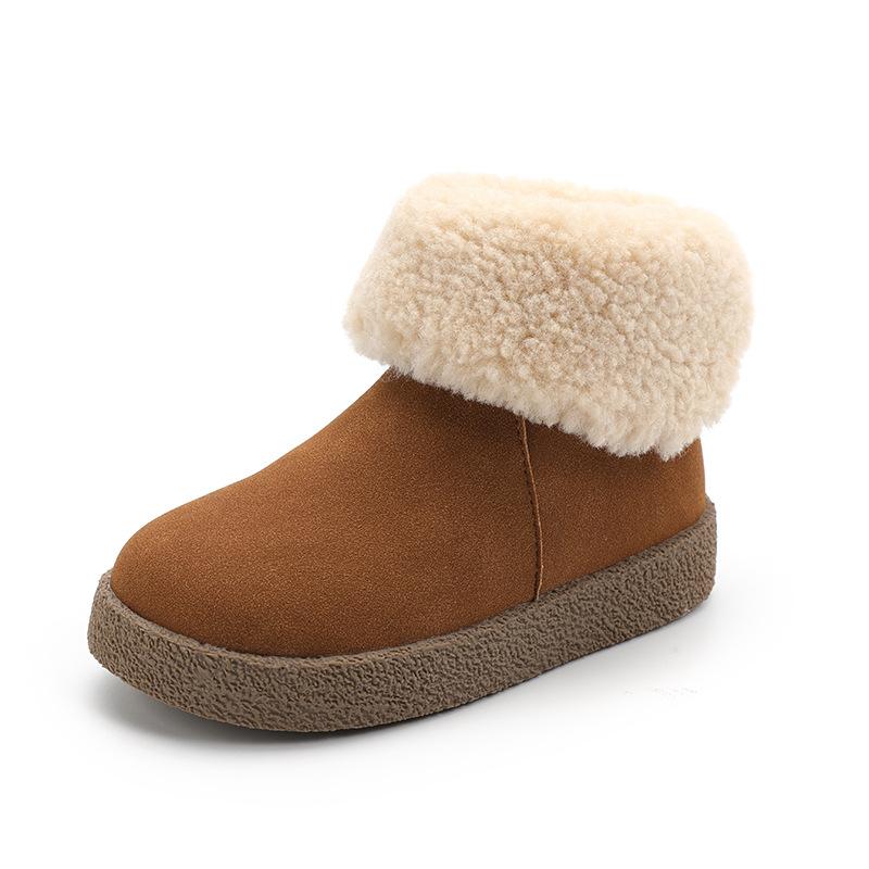 Ботинки для девочек, однотонные, с круглым носком, зимние детские ботинки, уличные, теплые, плюшевые, детские, модные, короткие, хлопковые, нескользящие, новые