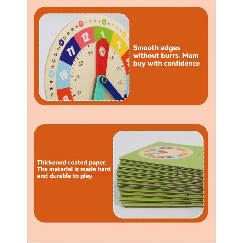 Wooden Clock Model Teaching Aid Learning Clocks with Cards Kindergartner Toy for Game Interaction Time Cogn