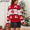 BITCED Autumn/Winter Christmas Reindeer Knit Jumper Christmas Red Sweater Jacquard Knit Top