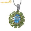 Pendant for Women 925 Sterling Silver Natual Swiss Blue Topaz Peridot Pendant Necklace Fine Jewelry Gifts