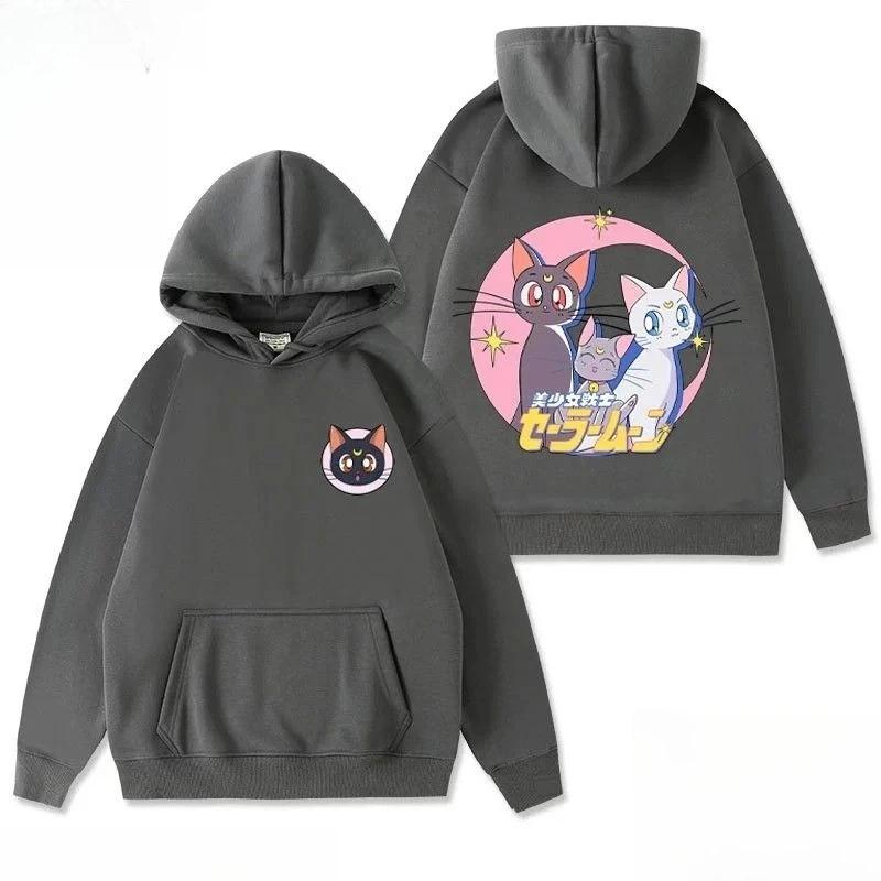 Сейлор Мун Модный Стиль Луна Артемис Милые Кошки Мультяшный Узор Принт С Капюшоном Свободный Мужской и Женский Свитер