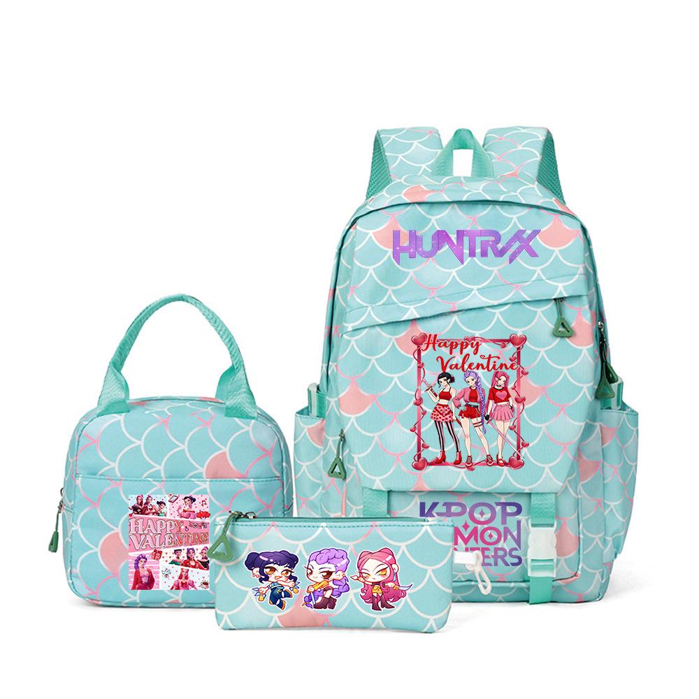 K-Pop Demon Hunter Girl Group Backpack Demon Boy Group Cartoon Anime Lunch Bag Pencil Case Three-Piece Set