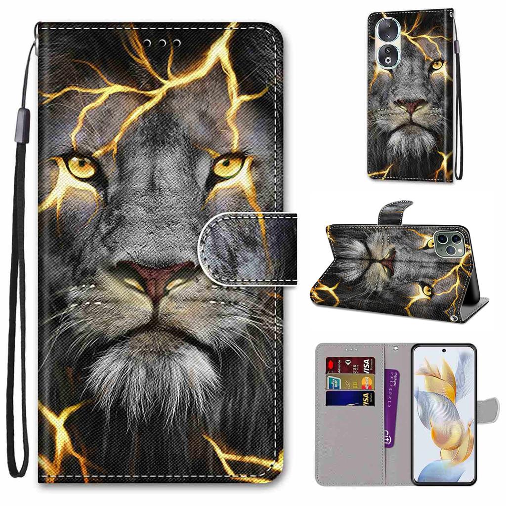 Fashion Painted Pattern Cover Lanyard Flip Leather Case For iPhone Samsung Huawei Honor Xiaomi Redmi OPPO Realme Moto Asus