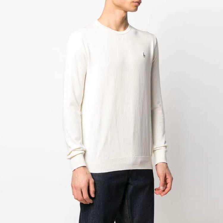 Polo Ralph Lauren Solid Color Logo Embellished Long Sleeve T-Shirt Men Tops White 710744679031-PANNA