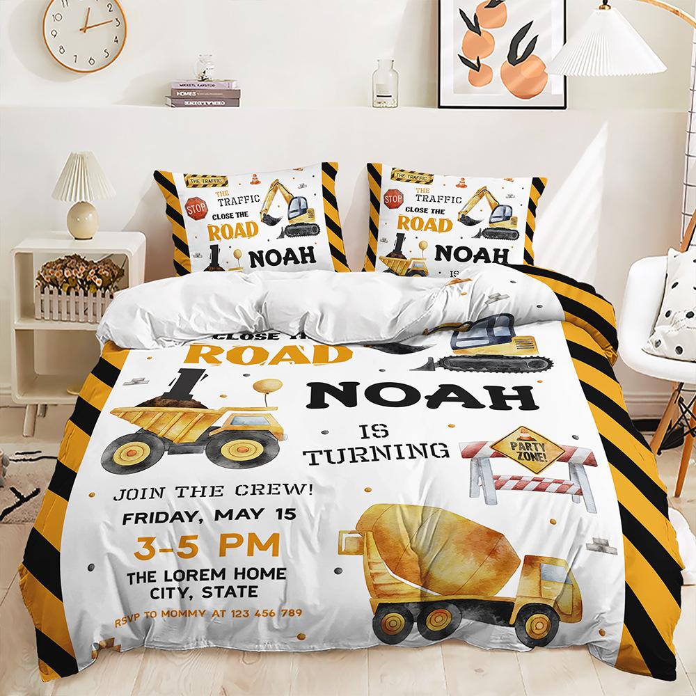Трехпредметный пододеяльник с бульдозером и большим грузовиком, двухпредметный комплект постельного белья