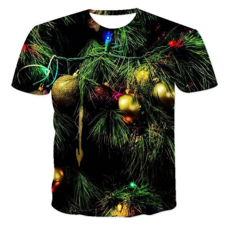 New Summer 3D Christmas Tree, Santa Claus Printed T-shirt, Snowman, Reindeer Pattern, Men's T-shirt, Children's Fun Short Sleeve Top