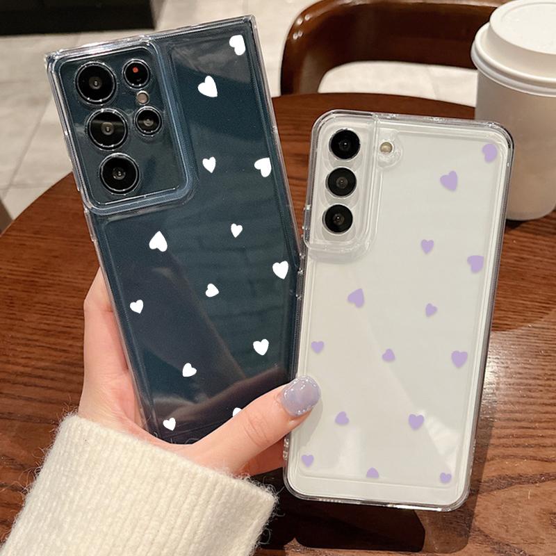 Cute Love Heart Print Phone Cover For Samsung S24 Ultra S23 S22 Plus S21 S20 FE A55 A54 A52 A35 A34 A14 Clear Soft Silicone Shockproof Case