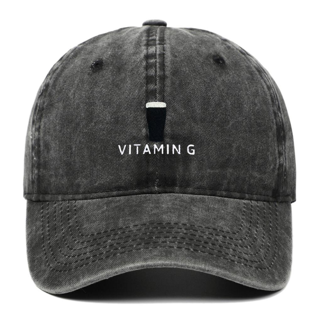 (Black) Letter G Vitamin Vintage Baseball Cap With Breathable Cotton Brim And Curved