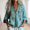 Повседневная рубашка с V-образным вырезом, озерно-голубая, с вышивкой, длинным рукавом, из другой страны - Хит продаж в TikTok