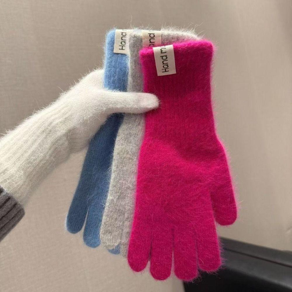 Faux Fur Long Rabbit Fur Gloves Touch-screen Winter Women Gloves Full Finger Mittens Outdoor