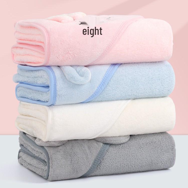 Baby Hooded Bath Towel with Cartoon Embroidery - Soft, Absorbent Coral Fleece Swaddle Cape