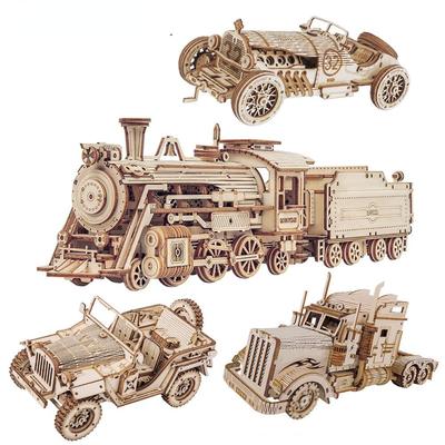 Модель поезда 3D деревянная головоломка DIY Сборка модели локомотива Строительный комплект Развивающие игрушки