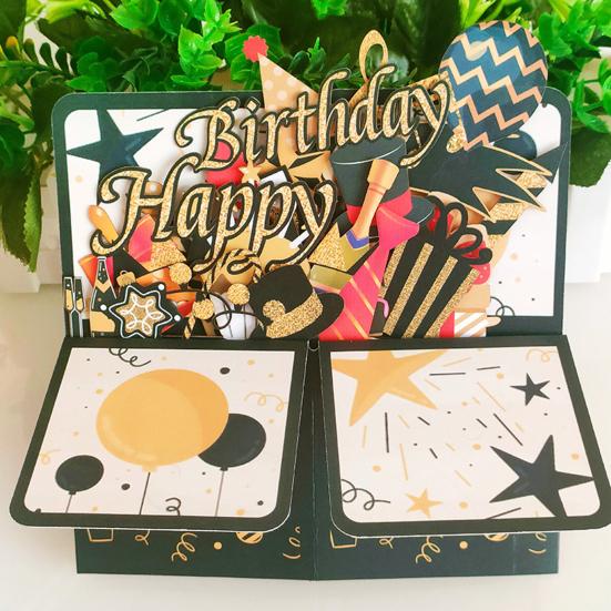 3D Birthday Card Pop-Up Happy Birthday Greeting Card Gift Box with Envelope Handmade Foldable Celebration Card for Family&Friend